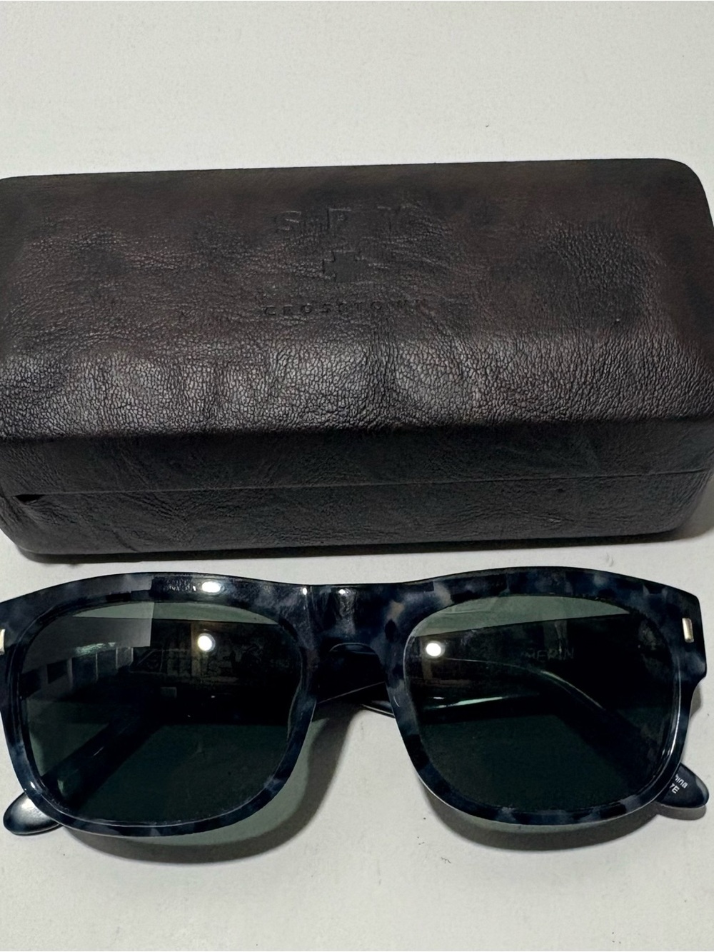 SPY Men's Tortoiseshell Blue Frame Sunglasses with Dark Green Lenses